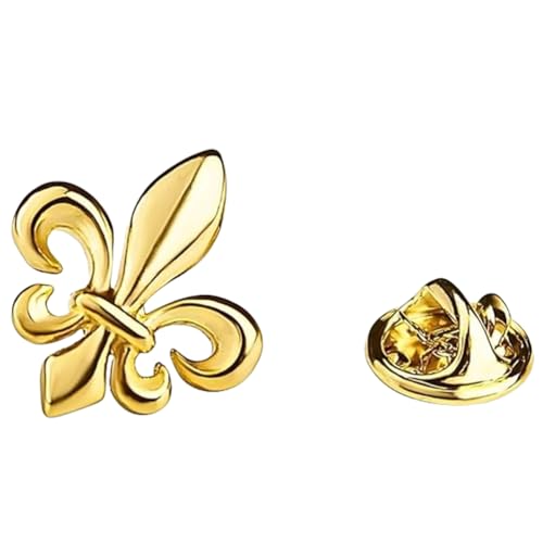 Klassische und elegante Goldfarbene Brosche - Ideal als Geschenk für Männer - Passend für Anzug, Hemd - Mit Fleur - de - Lys und Lilienmotive, auch als Manschettenknöpfe verwendbar von JchEnye