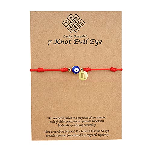 Rotes Seil-Sternzeichen-Armband mit 7 Knoten, böser Blick, Glücksbringer, Sternzeichen-Armband, Gliederanhänger für Frauen und Mädchen, handgefertigter geflochtener Schmuck, Metall, Strass, von JczR.Y