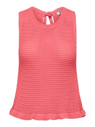 JDY Damen Grob Gestricktes Rüschen Top Ärmelloses Struktur Oberteil Gehäkelt mit Schnürung JDYTIKKA, Farben:Rosa-2, Größe:L von JdY