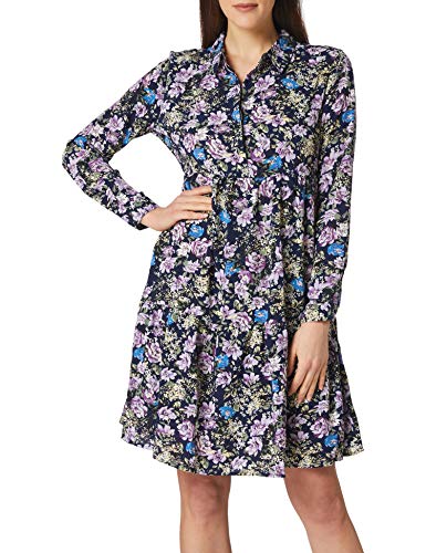 JDY Damen JDYPIPER L/S Shirt Dress WVN NOOS Kleid, Black Iris/AOP:Purple & Parisian Blue Flowers, 36 von JdY