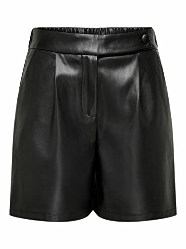 JDY Damen Kunstleder Shorts | Kurze Bermuda High Waist Sommer Hose | PU Hotpants Stretch Bund JDYAMALIE, Farben:Schwarz, Größe:40 von JdY