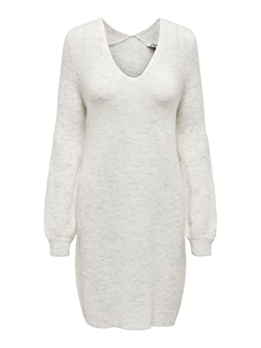 JDY Damen Langarm Strickkleid | Regular Fit Midi Pullover Dress | V-Ausschnitt Shirt Knielang JDYELANORA, Farben:Weiß, Größe:S von JdY