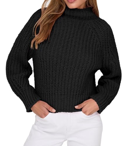 JDY Damen Strickpullover JDYAstrid Life Raglan Pulli mit kleinem Kragen 15331991 Black S von JDY