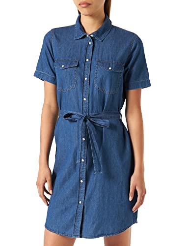 JDY Damen Jeans Mini-Kleid JDYBella Kurzarm Hemdkleid mit Gürtel 15231238 Medium Blue Denim 38 von JDY