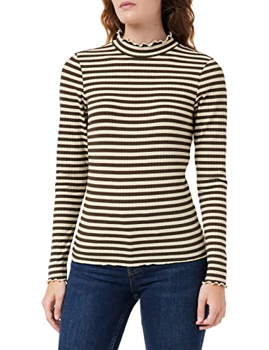 JDY Women's JDYFRANSISKA L/S Stripe TOP JRS NOOS Langarmshirt, Chocolate Brown/Stripes:Sandshell, S von JdY