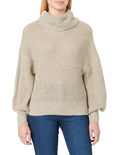 JDY Women's JDYMEGAN L/S Cowl Neck KNT NOOS Pullover, Cement/Detail:W Black ply, L von JdY