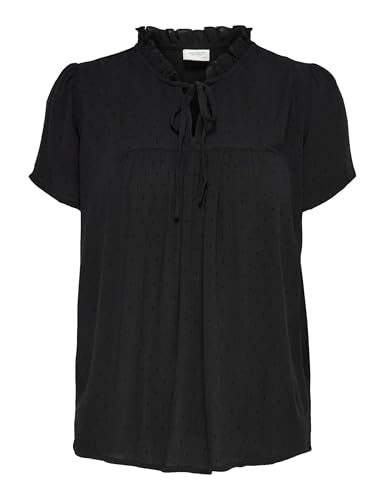 JdY Damen Top Oberteil Rundhals V-Ausschnitt Bluse lockeres Shirt Schleifendetails, Farben:Schwarz, Größe:38 von JdY