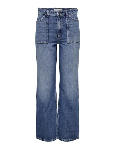 JdY Coole Damen Jeans mit Design Taschen Weite Denim Hose mit Knopfleiste und hoher Taille, Farben:Blau-3, Größe:L / 32L, Beinlänge:L32 von JdY