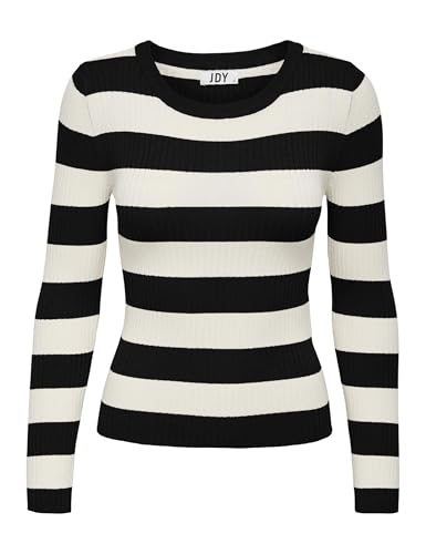 JdY Damen Jdyplum L/S O-Neck Stripe Pull. KNT Noos Strickpullover, Black/Stripes:w Eggnog Stripes, XL EU JdY Damen Jdyplum L/S O-Neck Stripe Pull. KNT Noos Strickpullover, Black/Stripes:w Eggnog Stripes, XL EU von JdY