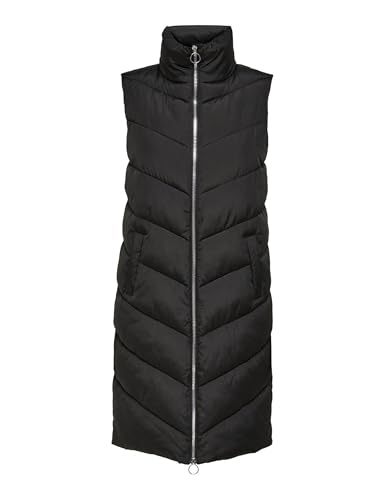 JdY Damen 3/4-lange Steppweste JDYFinno Long Padded Waistcoat mit Stehkragen 15305655 Black/Silver Zip M von JdY