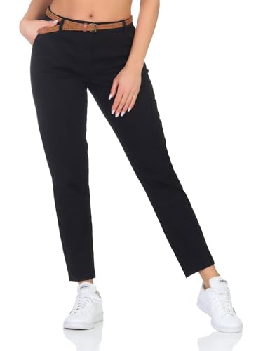 JdY Damen Chino Hose JDYChicago Stretch Damenhose mit Flechtgürtel 15311897 Black S/32 von JdY