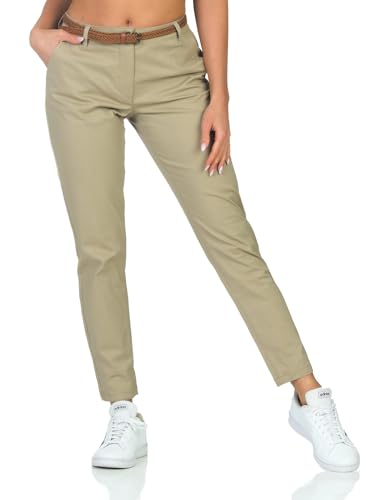 JdY Damen Chino Hose JDYChicago Stretch Damenhose mit Flechtgürtel 15311897 Olive Gray S/32 von JdY