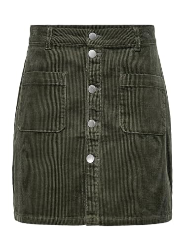 JDY Damen Cord Mini-Rock JDYShiraz Cordrock mit sichtbarer Knopfleiste 15220695 Forest Night XXL von JDY