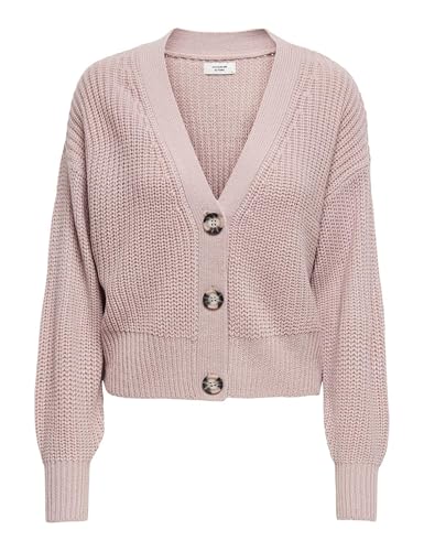 JdY Damen Cropped Oversized Strick Cardigan RIPP Stoff Jacke mit Knopfleiste Knit Jacket JDYJUSTY, Farben:Rosa, Größe:XXL von JdY