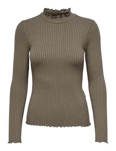 JDY Damen Dünnes Langarm Shirt Basic Rundhals Stehkragen Longsleeve Stretch Oberteil JDYFRANSISKA, Farben:Braun, Größe:XXS von JdY