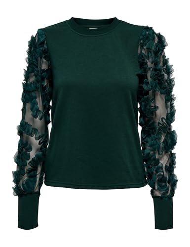 JdY Damen Eleganter Sweatshirt Pullover Rundhals Mesh Langarm ohne Kapuze Blusen Jumper JDYFAIRVIEW, Farben:Grün-4, Größe:S von JdY