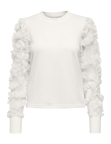 JdY Damen Eleganter Sweatshirt Pullover Rundhals Mesh Langarm ohne Kapuze Blusen Jumper JDYFAIRVIEW, Farben:Weiß-3, Größe:L von JDY