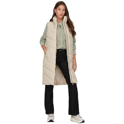 JdY Damen JDYFINNO Long Padded Waistcoat New NOOS Jacke, Moonbeam/Detail:Light Gold Zip, XL von JdY