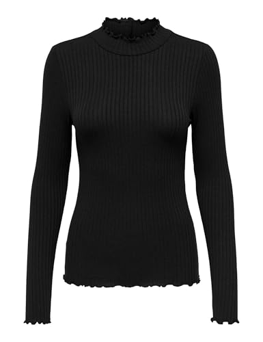 JdY Damen Dünnes Langarm Shirt Basic Rundhals Stehkragen Longsleeve Stretch Oberteil JDYFRANSISKA, Farben:Schwarz, Größe:S von JDY