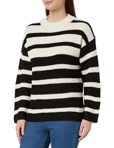 JdY Damen JDYJUSTY Runa L/S Long ST PULLO KNT NOOS Strickpullover, Eggnog/Stripes:Black, L von JdY