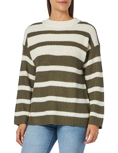 JdY Damen JDYJUSTY Runa L/S Long ST PULLO KNT NOOS Strickpullover, Eggnog/Stripes:Kalamata, Large von JdY