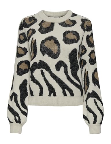 JdY Damen JDYLORRAINE Animal L/S Pullover KNT NOOS Strickpullover, Cement/Detail:Black/Malt Ball Mix, Large von JdY