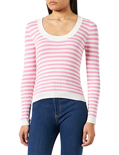 JdY Damen JDYPLUM YSLA L/S O-Neck KNT NOOS Pullover, Cloud Dancer/Stripes:Rosebloom, XS von JdY