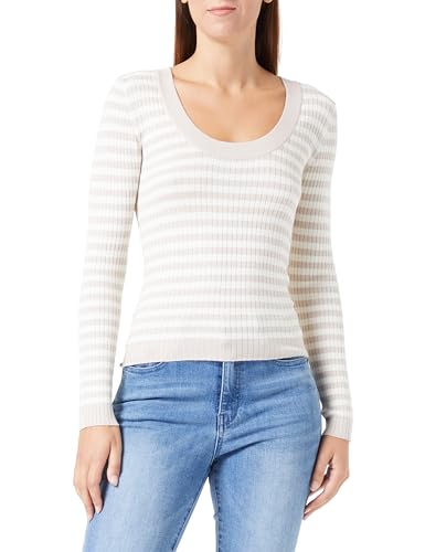 JdY Damen JDYPLUM YSLA L/S O-Neck PULLOV KNT Strickpullover, Chateau Gray/Stripes:Eggnog, M von JdY