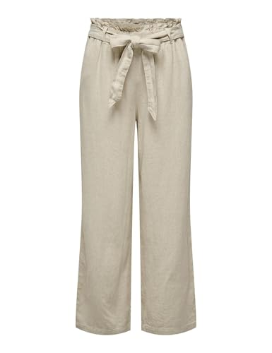 JdY Damen JDYSAY MW Linen Belt Pant WVN NOOS Leinenhose, Oatmeal/Detail:Melange, 40 von JdY