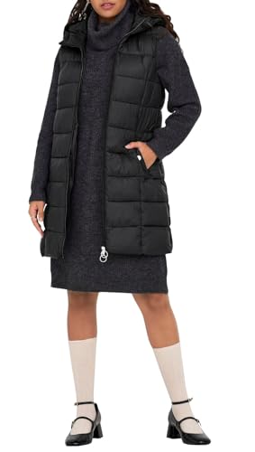 JDY Damen 3/4-lange Steppweste mit Kapuze JDYZulu Long Hood Waistcoat 15305665 Black S von JDY