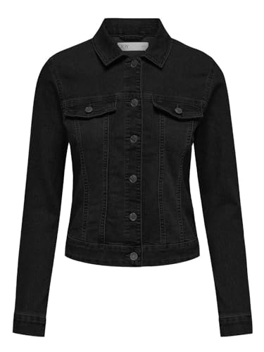 JDY Damen Jeansjacke JDYMoon DNM Mix leichte Übergangsjacke mit Knopfleiste 15346512 Black Denim XS von JDY