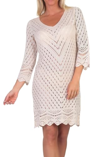 JDY Damen Strickkleid JDYSun 3/4 V-Neck gehäkeltes Sommerkleid 15324539 Tapioca XL von JDY