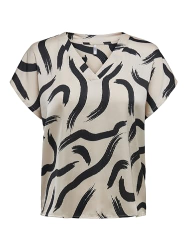 JdY Damen Kurzarm Bluse Lockeres T-Shirt V-Ausschnitt Top Business Oberteil JDYFIFI, Farben:Beige, Größe:S von JdY