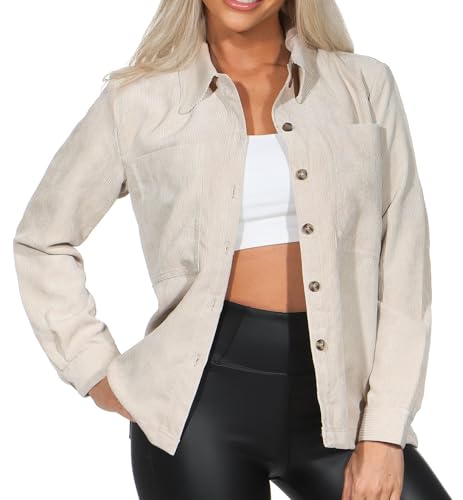 JDY Damen Langarm Cord Hemd Cordbluse Damenhemd JDYUlla Ohio Loose 15354220 Pumice Stone L von JDY
