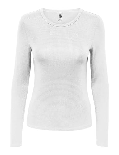 JdY Damen Langarmshirt Slim Fit Rundhals Elegantes Basic Oberteil, Farben:Weiß-3, Größe:M von JdY
