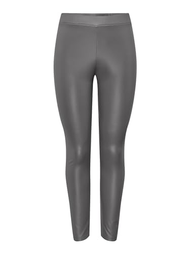 JdY Damen Leder Optik PU Leggings Stretch Biker Look Hose Coated Skinny Pants Wet Look Design JDYSTINE, Farben:Grau, Größe:XS von JdY