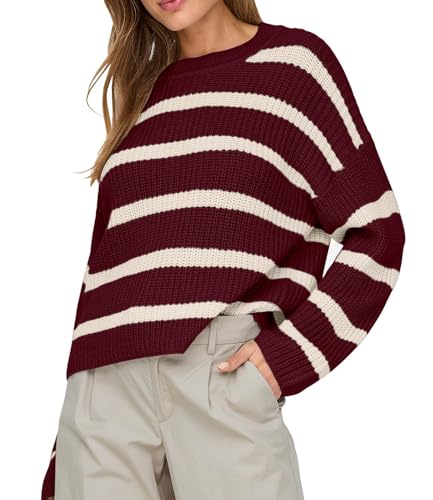 JDY Damen Strick-Pullover JDYJusty gestreifter Damenpullover 15264902 Cabernet/Eggnog XS von JDY