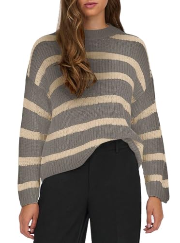 JDY Damen Strick-Pullover JDYJusty gestreifter Damenpullover 15264902 Driftwood/Tapioca L von JDY