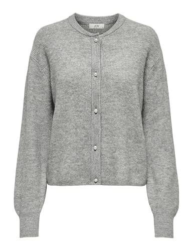 JdY Damen Strickjacke Rundhals Knopfleiste Perlen-Verzierung Knit Fit, Farben:Grau-3, Größe:M von JDY