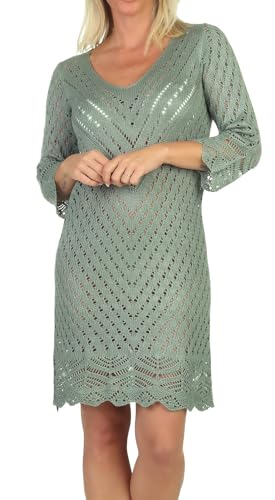 JdY Damen Strickkleid JDYSun 3/4 V-Neck gehäkeltes Sommerkleid 15324539 Sea Spray S von JdY