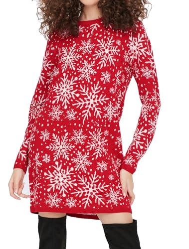 JDY Damen Weihnachts Strick-Kleid JDYMika 15248175 True Red L von JDY
