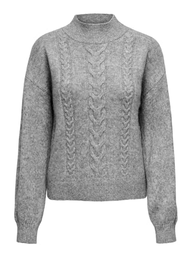 JDY Damen Strickpullover JDYSusanna fein gestrickter Pullover mit Mock-Kragen 15328351 Medium Grey Melange S von JDY