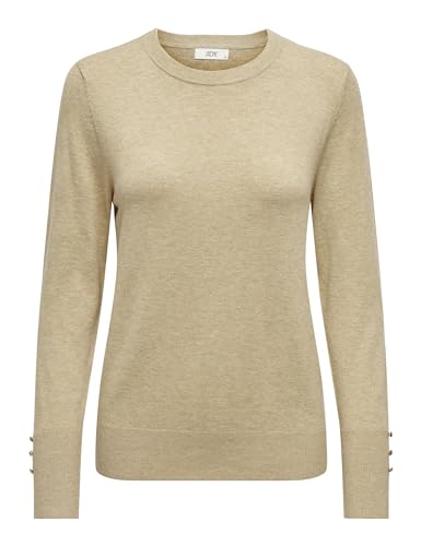 JdY Damen Strickpullover Rundhals Knopfdetails Knit Fit Langarm stilvoll bequem, Farben:Beige, Größe:XL von JDY