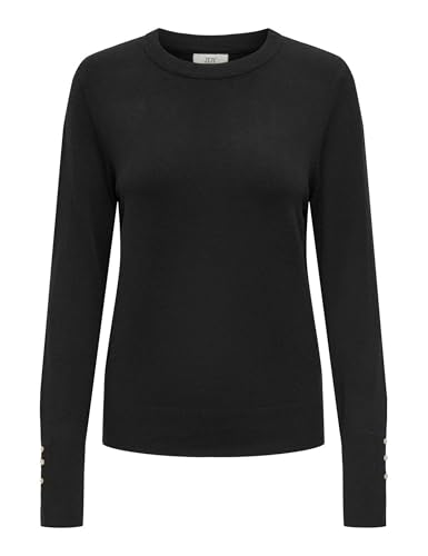 JdY Damen Strickpullover Rundhals Knopfdetails Knit Fit Langarm stilvoll bequem, Farben:Schwarz-2, Größe:S von JdY