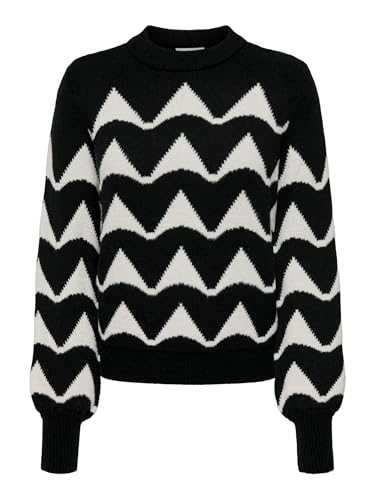 JdY Damen Strickpullover Rundhals gerippte Ärmelbündchen Knit Fit Langarm bequem, Farben:Schwarz, Größe:M von JdY