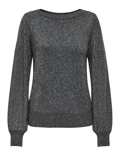JdY Damen Strickpullover U-Boot-Ausschnitt Langarm Glitzer Gerippte Bündchen, Farben:Dunkelgrau, Größe:XL von JdY