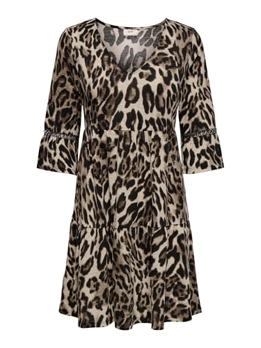 JdY Damen Tunika Kleid mit V-Ausschnitt, Rüschenärmeln und Ikat-Muster, Farben:Braun, Größe:S von JdY