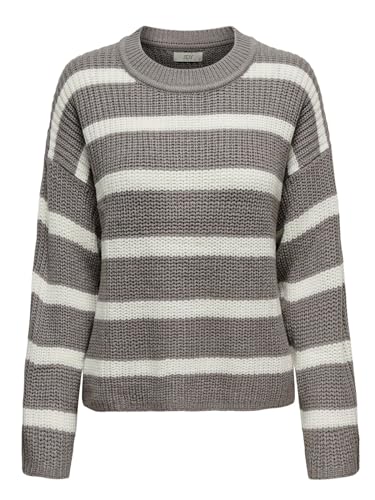 JDY Damen gestreifter Grobstrick-Pullover JDYJusty Pulli mit Streifen 15264902 December Sky/Eggnog XL von JDY