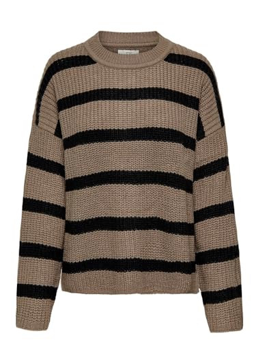 JdY Damen gestreifter Grobstrick-Pullover JDYJusty Pulli mit Streifen 15264902 Walnut/Black M von JdY