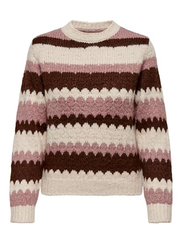 JdY Gestreifter Strick Pullover Langarm Rundhals Sweater Knitted Jumper Basic Casual Gemustert JDYDINEA, Farben:Braun, Größe:M von JdY